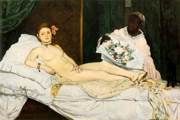 Kolejny impresjonista- Eduard Manet- także umieścił kota na swoim obrazie. Czy potraficie go dostrzec? Olimpia (rok 1863)
